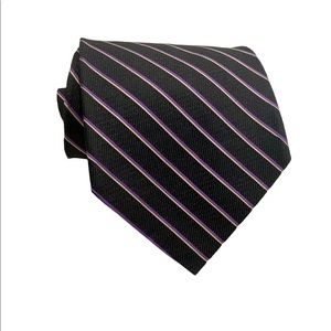 Polo Ralph Lauren Double Striped Black & Purple Hand Made Tie USA